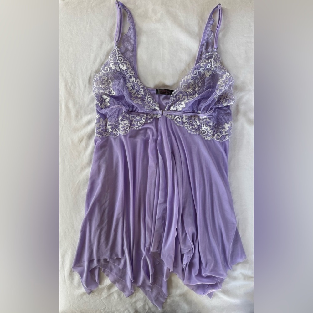 Lace & Mesh Chemise, Front Clasp, Lavender, Size XL